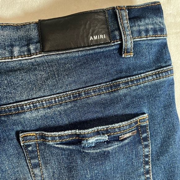 AMIRI Size 34W Dark Wash Distressed Jeans Designer Authentic Denim EUC - Picture 9 of 14